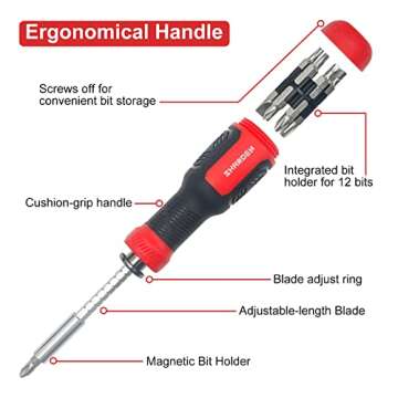 SHARDEN Multi Screwdriver 13-in-1 Screw Driver Adjustable Screwdriver Set Multitool All in One with Torx Security, Flat Head, Phillips, Hex, Square and 1/4 Nut Driver