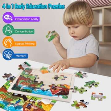 Jigsaw Puzzles Wooden Puzzles for Kids Ages 3-5 Preschool Educational Brain Teaser Boards Toddlers T...