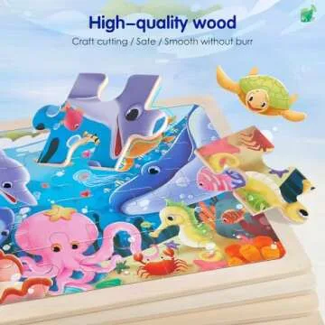 Jigsaw Puzzles Wooden Puzzles for Kids Ages 3-5 Preschool Educational Brain Teaser Boards Toddlers Toys Dinosaur Farm Zoo Sea World Gifts for 3 4 5 6 Year Old Boys Girls 4 Packs 24 Pcs