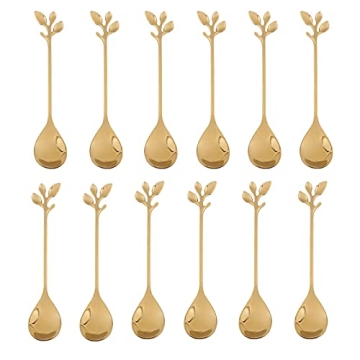 Elegant Gold Leaf Coffee Spoon Set of 12 for Gifts