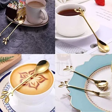 Elegant Gold Leaf Coffee Spoon Set of 12 for Gifts