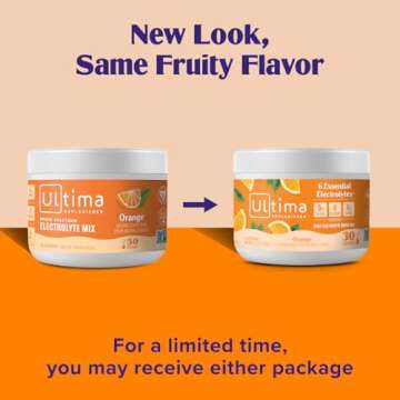 Ultima Replenisher Daily Electrolyte Powder Drink Mix – Orange, 30 Servings – Hydration Powder w...
