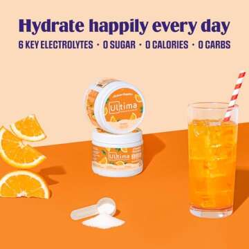Ultima Replenisher Daily Electrolyte Powder Drink Mix – Orange, 30 Servings – Hydration Powder with 6 Key Electrolytes and Trace Minerals – Keto Friendly, Vegan, Non-GMO and Sugar-Free