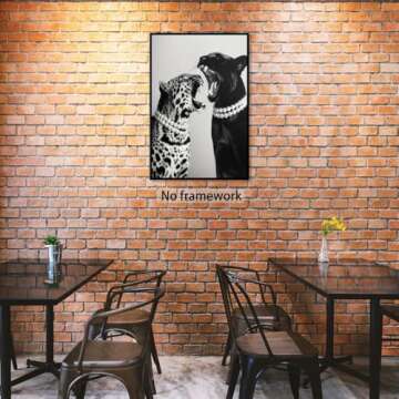 Trendy Panther Posters Vintage Black and White Wall Art Fashion Cheetah canvas Prints Chic leopard Aesthetic pictures Wall Decor for Office Dorm Bedroom 8x12inch Unframed