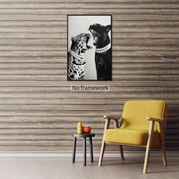 Trendy Panther Posters Vintage Black and White Wall Art Fashion Cheetah canvas Prints Chic leopard Aesthetic pictures Wall Decor for Office Dorm Bedroom 8x12inch Unframed