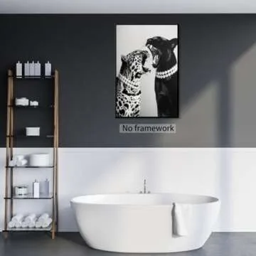 Trendy Panther Posters Vintage Black and White Wall Art Fashion Cheetah canvas Prints Chic leopard Aesthetic pictures Wall Decor for Office Dorm Bedroom 8x12inch Unframed