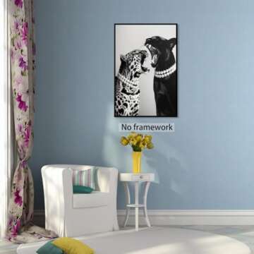 Trendy Panther Posters Vintage Black and White Wall Art Fashion Cheetah canvas Prints Chic leopard Aesthetic pictures Wall Decor for Office Dorm Bedroom 8x12inch Unframed