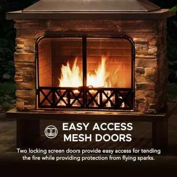 Sunjoy Outdoor Fireplace with Steel Chimney and Screen Doors