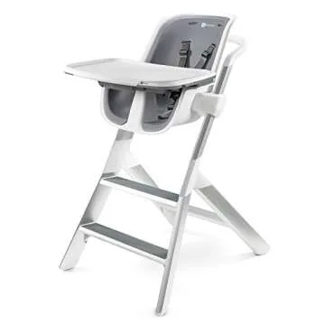 4moms high chair, For Baby, Infant, and Toddler, Magnetic, One-Handed Tray Attachment, from The Makers of The mamaRoo, White/Grey