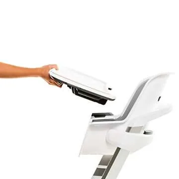 4moms high chair, For Baby, Infant, and Toddler, Magnetic, One-Handed Tray Attachment, from The Makers of The mamaRoo, White/Grey