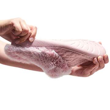 Genorum Women's Fuzzy Faux Fur House Slippers Fluffy Knitted Bedroom Slippers for Women Memory Foam Shoes Anti-Skid Sole