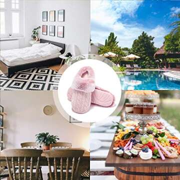 Genorum Women's Fuzzy Faux Fur House Slippers Fluffy Knitted Bedroom Slippers for Women Memory Foam Shoes Anti-Skid Sole