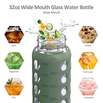 MUKOKO 32oz Glass Water Bottles with Dual Lids
