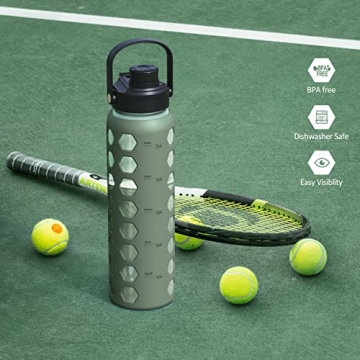 MUKOKO 32oz Glass Water Bottles with Dual Lids