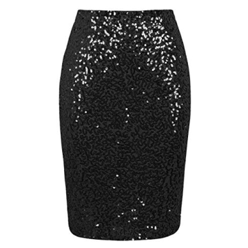 PrettyGuide Women's Sequin Skirt High Waist Sparkle Pencil Skirt Party Cocktail L Black