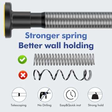 Shower Curtain Rod with Holders 32"-55", No Drill Curtain Rod Black Tension Shower Curtain Rod Stainless Steel Rust Proof Shower Rods for RV, Shower Stall