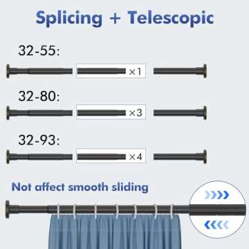 Shower Curtain Rod with Holders 32"-55", No Drill Curtain Rod Black Tension Shower Curtain Rod Stainless Steel Rust Proof Shower Rods for RV, Shower Stall