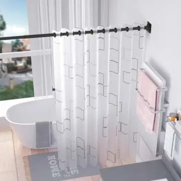 Shower Curtain Rod with Holders 32"-55", No Drill Curtain Rod Black Tension Shower Curtain Rod Stainless Steel Rust Proof Shower Rods for RV, Shower Stall