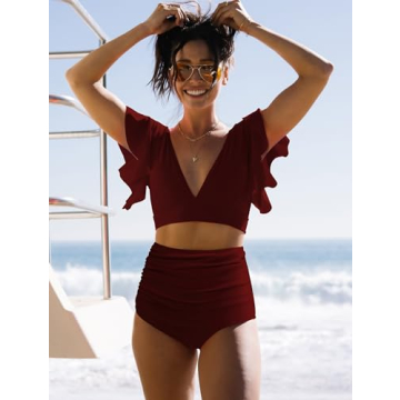 Trendy SPORLIKE Women Ruffle High Waist Swimsuit