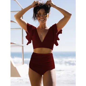 Trendy SPORLIKE Women Ruffle High Waist Swimsuit