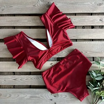 Trendy SPORLIKE Women Ruffle High Waist Swimsuit