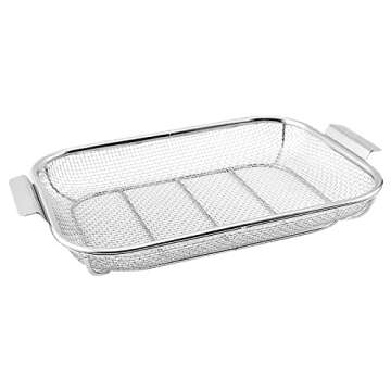 H&W Stainless Steel Grill Basket, BBQ Grill Vegetable Basket, Square Grilled Blue Drain Basket, Fryi...