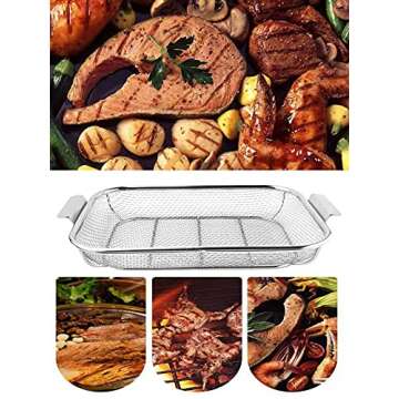 H&W Stainless Steel Grill Basket for BBQ and Cooking