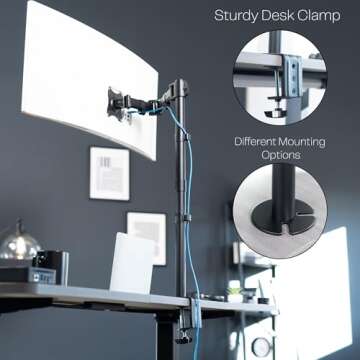 VIVO Single Monitor Desk Mount, Extra Tall Fully Adjustable Stand for 1 LCD Screen up to 32 inches, Ultra Wide Screens up to 38 inches, 22 lbs Capacity, STAND-V001T