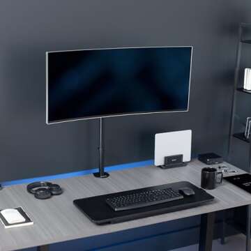 VIVO Single Monitor Desk Mount, Extra Tall Fully Adjustable Stand for 1 LCD Screen up to 32 inches, Ultra Wide Screens up to 38 inches, 22 lbs Capacity, STAND-V001T