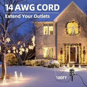 Outdoor Power Strip Weatherproof, 100 FT Extension Cord with Power Stake, 6 Grounded Outlets for Outdoor Lights, 15A/1875W, ETL Listed