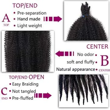 ZRQ Black Springy Afro Twist Hair For Butterfly Locs 12 Inch Pre-Separated Marley Twist Crochet Braiding Hair 8 Packs Synthetic Natural Kinky Twist Hair Extension For Black Women 8 Strands/Pack (1B#)