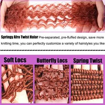 ZRQ Black Springy Afro Twist Hair For Butterfly Locs 12 Inch Pre-Separated Marley Twist Crochet Braiding Hair 8 Packs Synthetic Natural Kinky Twist Hair Extension For Black Women 8 Strands/Pack (1B#)