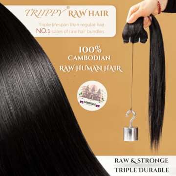 TRIIPPY Raw Human Hair Bundles,Triple Lifespan Than Regular Virgin Hair No.1 Sales Of Raw Hair Bundles Keep Silky And Bone Straight After Multiple Washes 100% Cambodian Raw Hair 18 18 18 inches