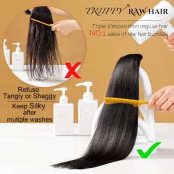 TRIIPPY Raw Human Hair Bundles,Triple Lifespan Than Regular Virgin Hair No.1 Sales Of Raw Hair Bundles Keep Silky And Bone Straight After Multiple Washes 100% Cambodian Raw Hair 18 18 18 inches