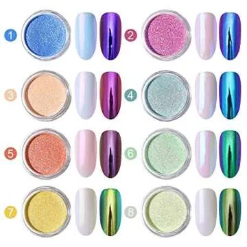 BORN PRETTY Chameleon Nail Powder 8 Box Nail Art Decoration Holographic Glitter Dust Black Base Needed