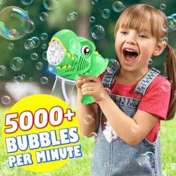 Kids Bubble Gun 2 Pack Dino Bubble Machine Gun for Toddlers with 4 Solutions Automatic 13-Hole Bubbl...
