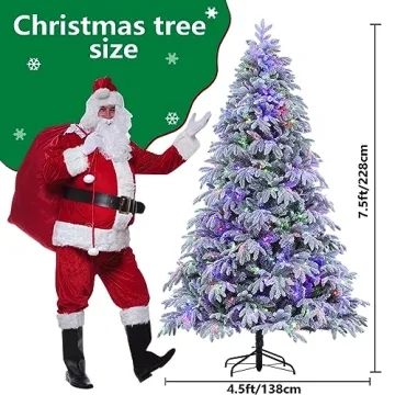 ROSOS 7.5ft Flocked Christmas Tree - Prelit & Realistic
