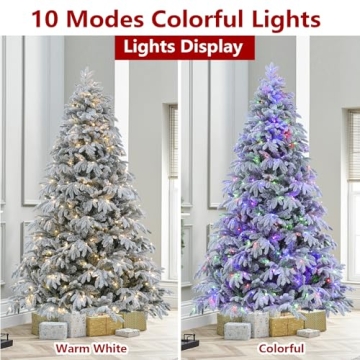 ROSOS 7.5ft Flocked Christmas Tree - Prelit & Realistic