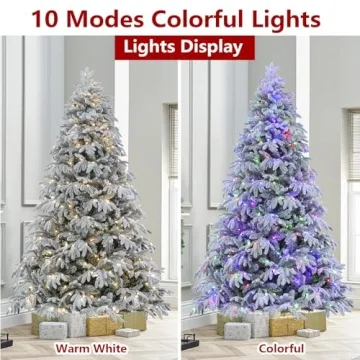 ROSOS 7.5ft Flocked Christmas Tree - Prelit & Realistic