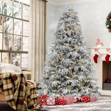 ROSOS 7.5ft Flocked Christmas Tree - Prelit & Realistic