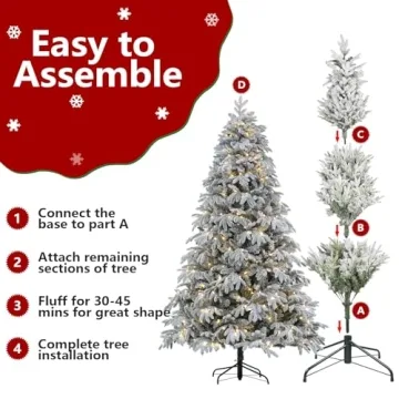 ROSOS 7.5ft Flocked Christmas Tree - Prelit & Realistic