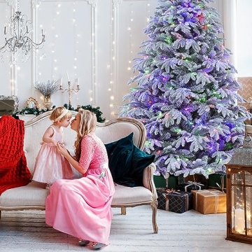 ROSOS 7.5ft Flocked Christmas Tree - Prelit & Realistic