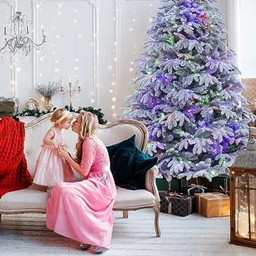 ROSOS 7.5ft Flocked Christmas Tree - Prelit & Realistic