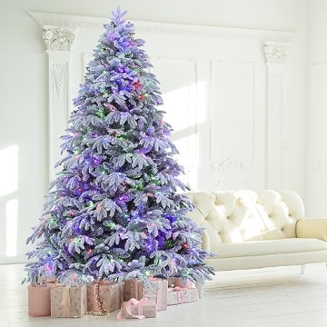 ROSOS 7.5ft Flocked Christmas Tree - Prelit & Realistic