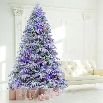 ROSOS 7.5ft Flocked Christmas Tree - Prelit & Realistic