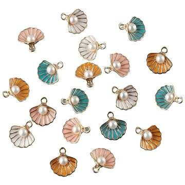 Uniquer 20Pcs Enamel Clam Shell Charms,4 Colors Ocean Theme Pendants with Imitation Pearl Beads for Jewelry Making