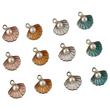 Uniquer 20Pcs Enamel Clam Shell Charms,4 Colors Ocean Theme Pendants with Imitation Pearl Beads for Jewelry Making
