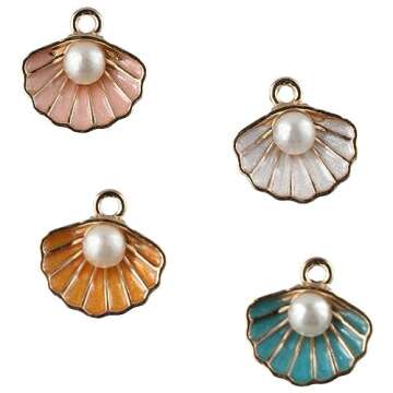 Uniquer 20Pcs Enamel Clam Shell Charms,4 Colors Ocean Theme Pendants with Imitation Pearl Beads for Jewelry Making