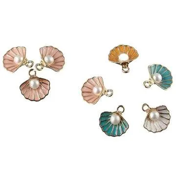 Uniquer 20Pcs Enamel Clam Shell Charms,4 Colors Ocean Theme Pendants with Imitation Pearl Beads for Jewelry Making