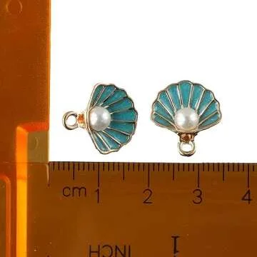 Uniquer 20Pcs Enamel Clam Shell Charms,4 Colors Ocean Theme Pendants with Imitation Pearl Beads for Jewelry Making
